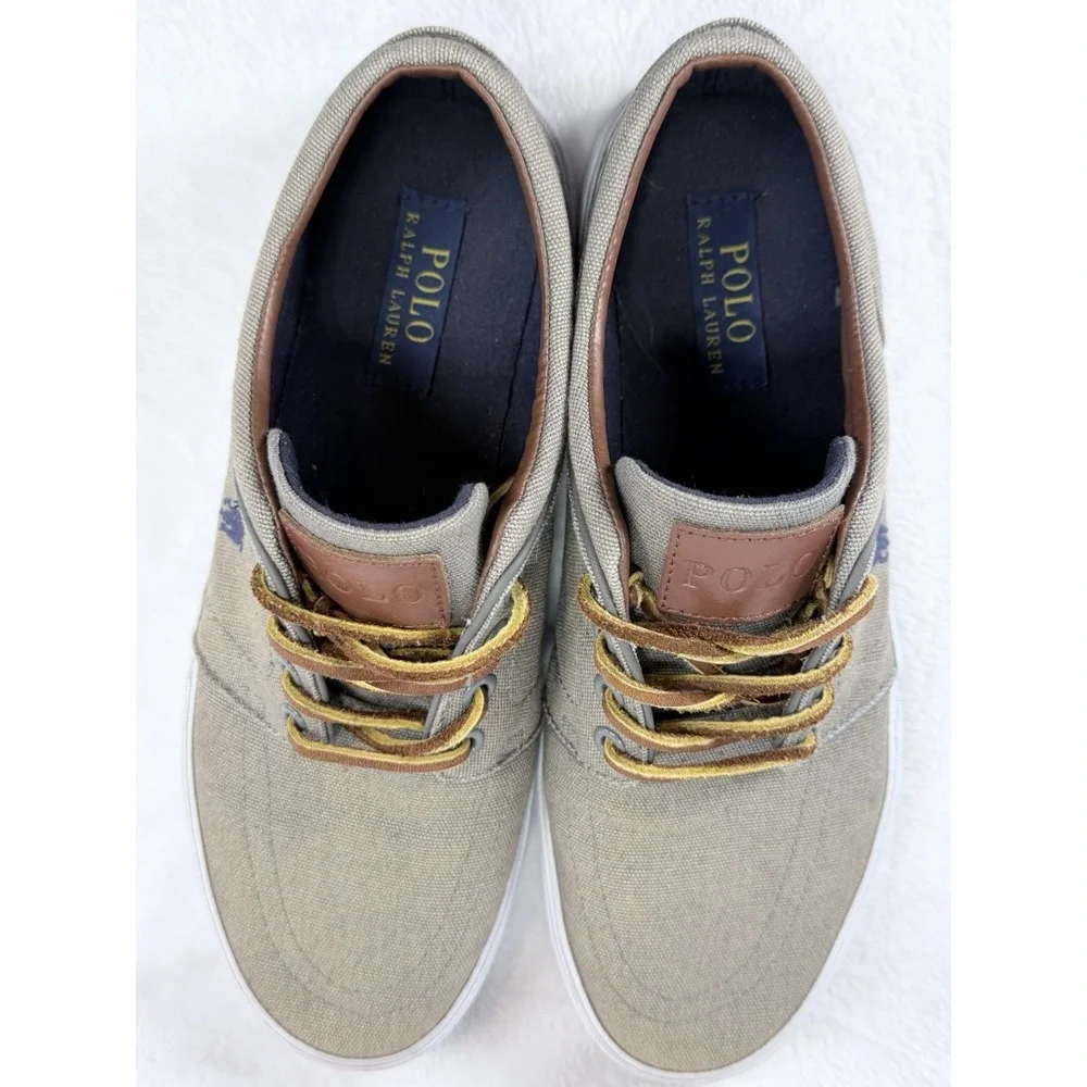 Polo Ralph Lauren Faxon Low Men's Gray‎ Canvas Sneaker Sz 8.5 Leather Laces